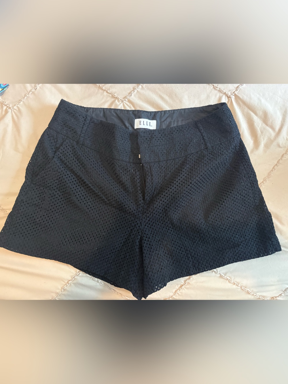 Elle Black Eyelet High-Waist Women's Shorts